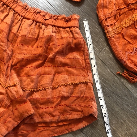 Free People Paloma Embroidered Bishop Sleeve Top And Shorts Set In Copper Size S - Picture 8 of 10